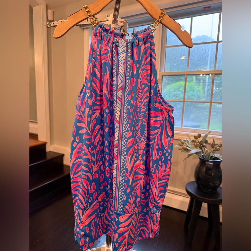 Lilly Pulitzer Blue and Pink Top with Gold Accents